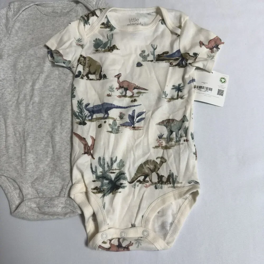 Little Planet Organic Cotton 3pc Bodysuit 18 Months Dinosaur Stripes Grey